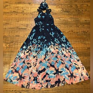 Betsy & Adam Floral Halter Flowy Maxi Dress, size 14